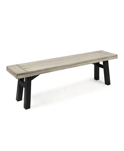 63 in. Sandblasted Light Gray Wood and Metal Outdoor Patio Bench