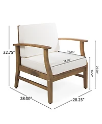 Acacia Wood Outdoor Lounge Chair with Cream White Cushion, Slat Panel Design Frame and Water-Resistant Cushion