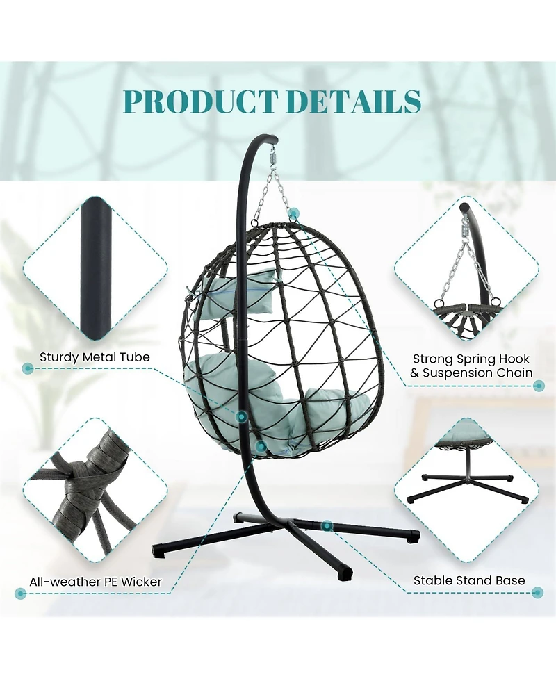 Egg Chair with Stand Indoor Outdoor Swing Chair Patio Wicker Hanging Egg Chair Hanging Basket Chair with Stand