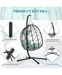 Egg Chair with Stand Indoor Outdoor Swing Chair Patio Wicker Hanging Egg Chair Hanging Basket Chair with Stand