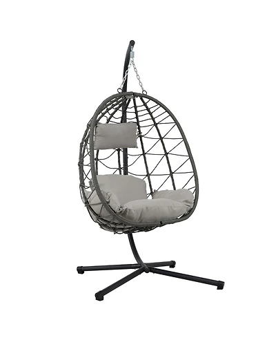 Indoor/ Outdoor Swing Chair Patio Wicker Hanging Egg Chair Hanging Basket Chair with Stand