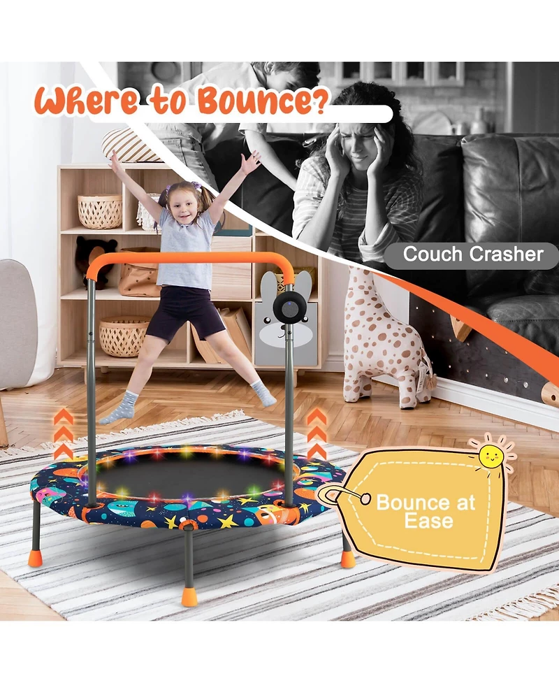 36 Inch Mini Trampoline with Colorful Led Lights and Bluetooth Speaker