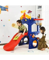 6-in-1 Freestanding Kids Slide with Basketball Hoop and Ring Toss