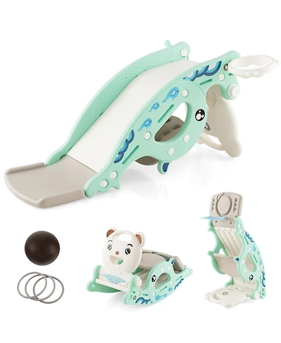4-in-1 Kids Slide Rocking Horse with Basketball and Ring Toss
