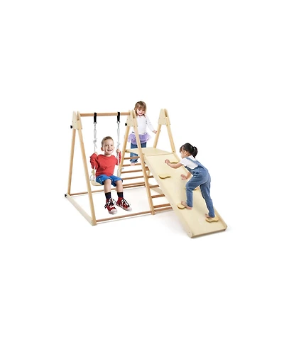 5-in-1 Indoor Jungle Gym Foldable Climber Playset with Fun Slide and Adjustable Swing