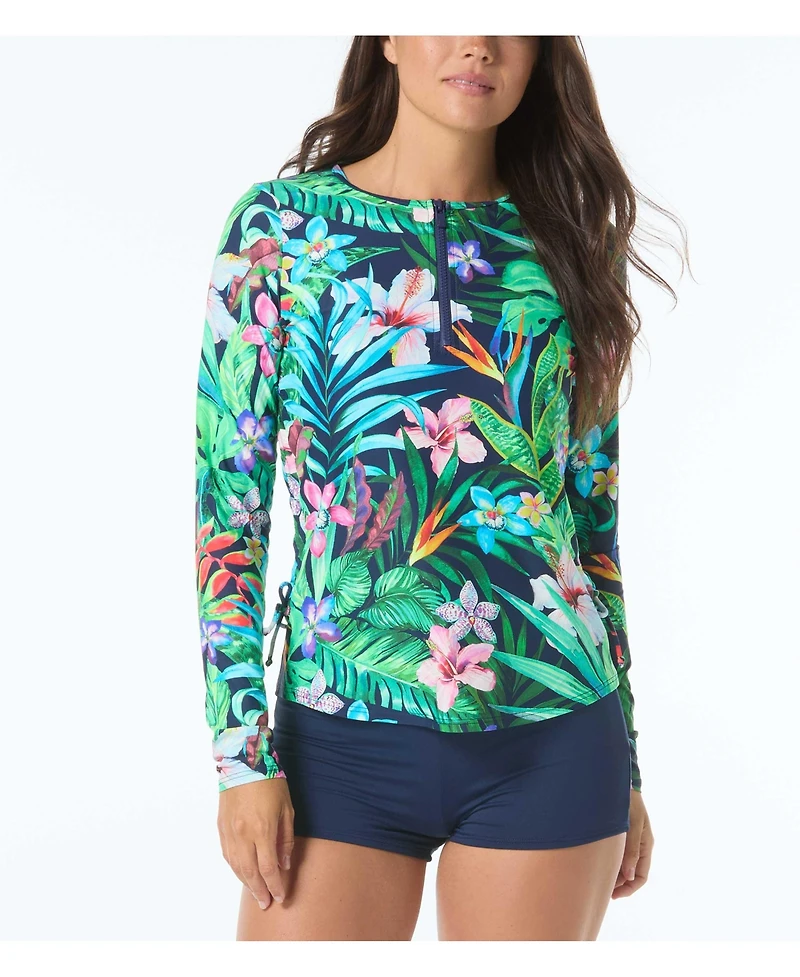 Beach House Sport Emerge Long Sleeve Ruched Zip Front One Piece Swimsuit