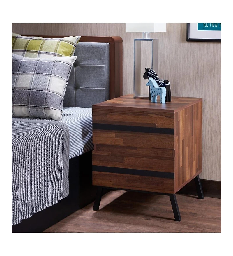 Industrial Wood and Iron End Table with Two Drawers