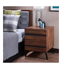 Industrial Wood and Iron End Table with Two Drawers