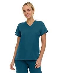Medichic Women's Eleanor 3-Pocket Stretch V-Neck Scrub Top Shocking Pink Medium