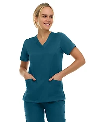 Medichic Women's Eleanor 3-Pocket Stretch V-Neck Scrub Top Shocking Pink Medium