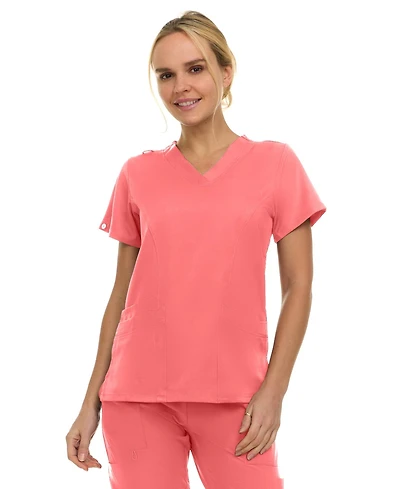 Medichic Women's Eleanor 3-Pocket Stretch V-Neck Scrub Top Shocking Pink Medium