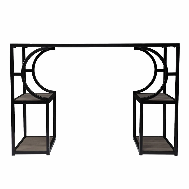 Modern Farmhouse Writing Desk – Solid Wood Top & Iron Frame with Storage