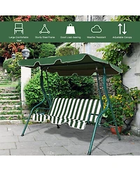 3 Seat Outdoor Patio Canopy Swing with Cushioned Steel Frame