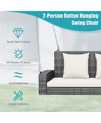 2-Person Patio Pe Wicker Hanging Porch Swing Bench Chair Cushion 800 Pounds