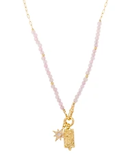 Unwritten Rose Quartz and Mother of Pearl Beaded Celestial Charm Necklace