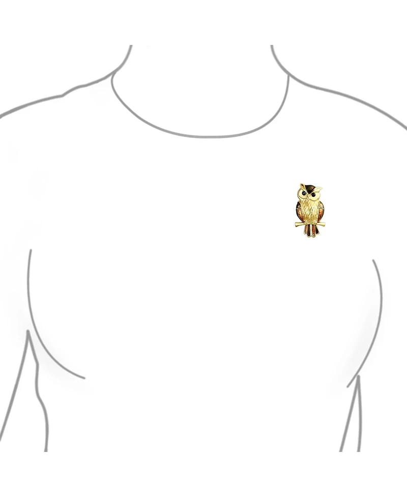 Bling Jewelry Lucky Large Fashion Golden Brown Enamel Owl Brooch Pin on Branch Gold Plated