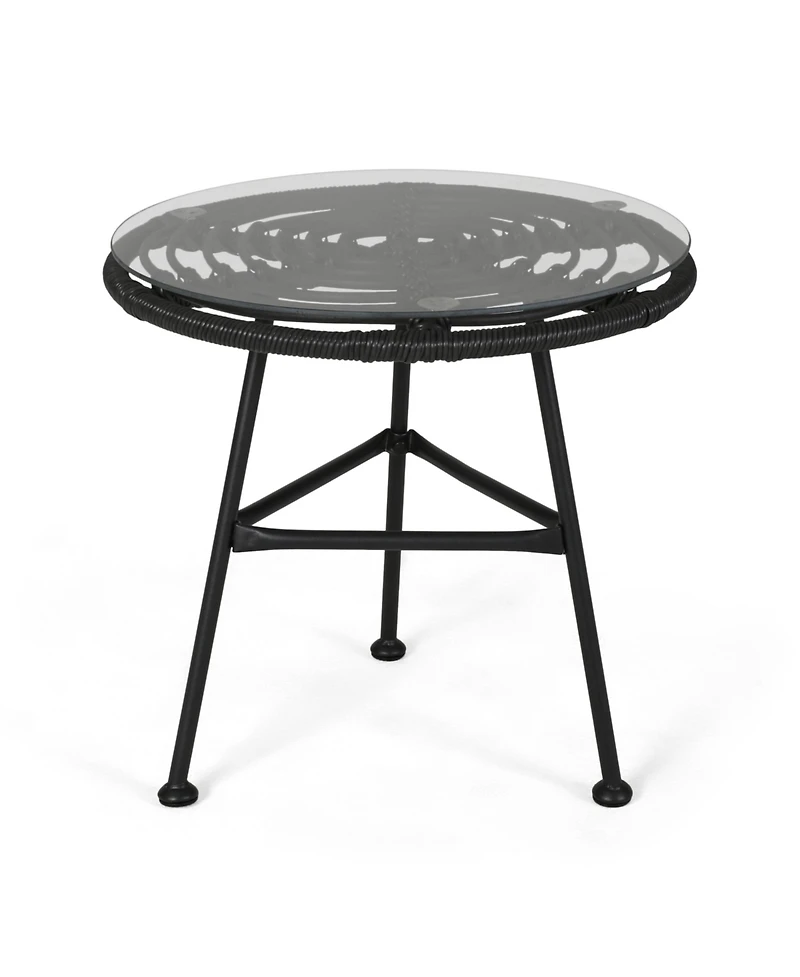Modern Outdoor Metal Side Table with Thin Angled Legs, Tempered Glass Top