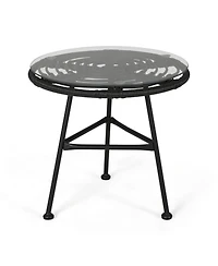 Modern Outdoor Metal Side Table with Thin Angled Legs, Tempered Glass Top