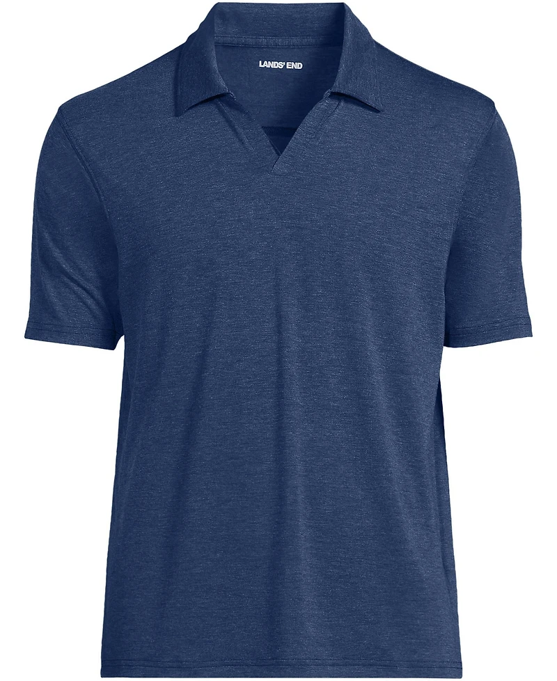 Lands' End Men's SunShade Upf 50 Short Sleeve Johnny Collar Polo Rash Guard Shirt