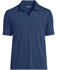 Lands' End Men's SunShade Upf 50 Short Sleeve Johnny Collar Polo Rash Guard Shirt