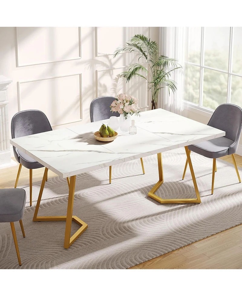 Tribesigns Gold Rectangular Dining Dinner Table: 55 Inches Modern White Dining Room Table with Golden Legs, Faux Marble Small Kitchen Table for 6