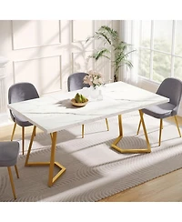 Tribesigns Gold Rectangular Dining Dinner Table: 55 Inches Modern White Dining Room Table with Golden Legs, Faux Marble Small Kitchen Table for 6