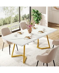 Tribesigns Gold Rectangular Dining Dinner Table: 55 Inches Modern White Dining Room Table with Golden Legs, Faux Marble Small Kitchen Table for 6