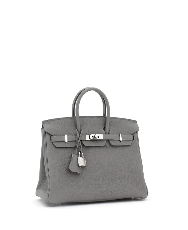 Pre-Owned Hermes Birkin 25 Handbag Grey Togo with Palladium Hardware