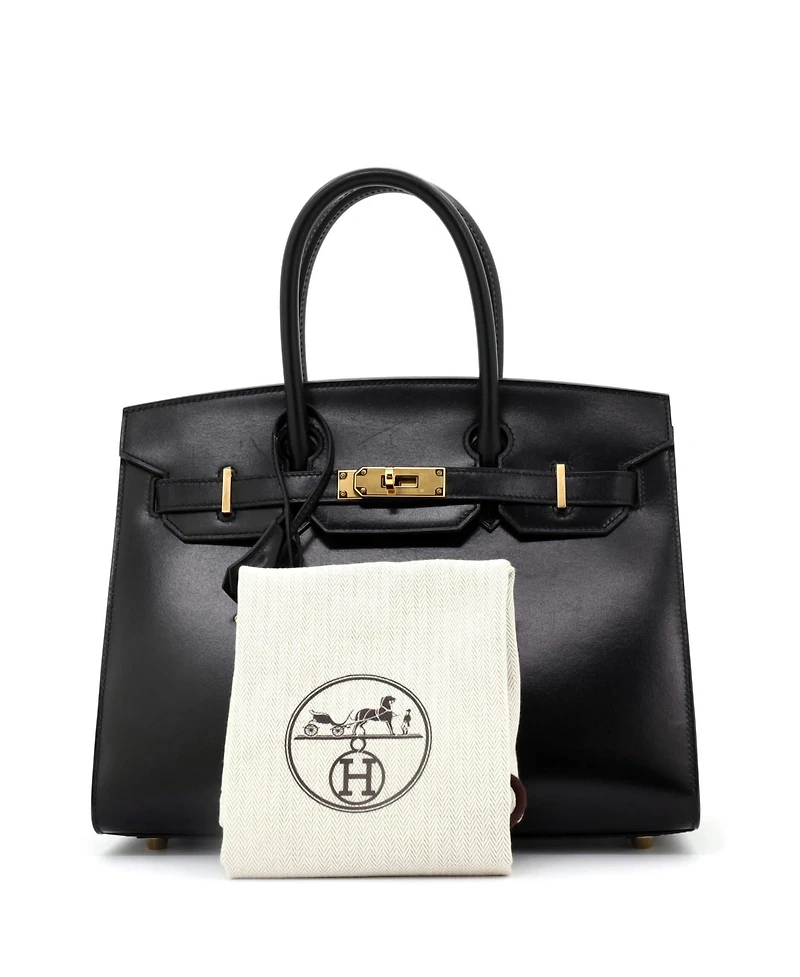 Pre-Owned Hermes Birkin 30 Handbag Black Box Calf with Gold Hardware