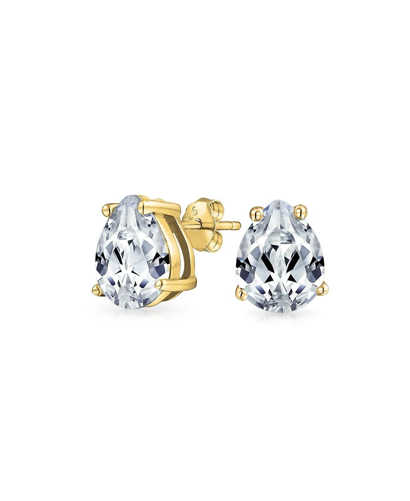 Bling Jewelry Teardrop Cz Solitaire Stud Earrings Gold Plated Sterling Silver