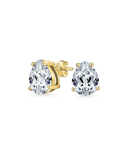 Bling Jewelry Teardrop Cz Solitaire Stud Earrings Gold Plated Sterling Silver