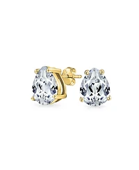 Bling Jewelry Teardrop Cz Solitaire Stud Earrings Gold Plated Sterling Silver