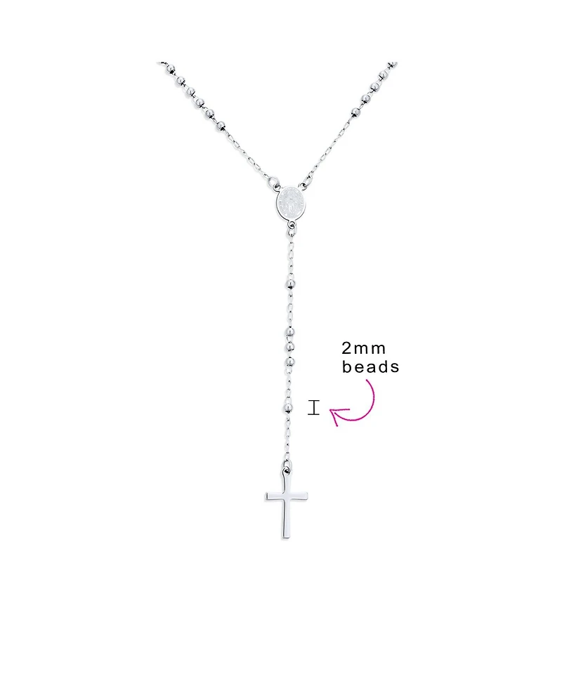 Bling Jewelry Religious Christian Virgin Mary and Cross Rosary Chain Drop Necklace Silver Tone