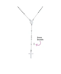 Bling Jewelry Religious Christian Virgin Mary and Cross Rosary Chain Drop Necklace Silver Tone