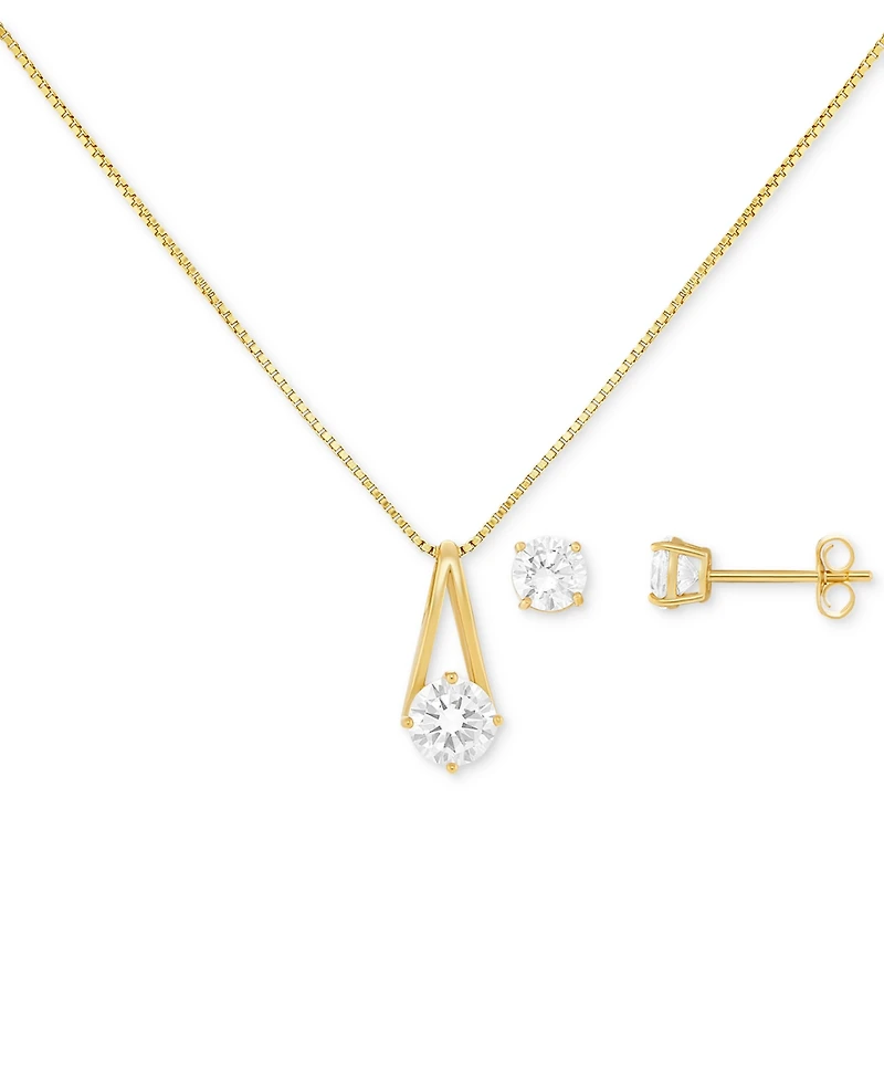 Giani Bernini Cubic Zirconia Pendant Necklace & Stud Earrings Set in 18k Gold-Plated Sterling Silver, Exclusively at Macy's
