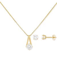 Giani Bernini Cubic Zirconia Pendant Necklace & Stud Earrings Set in 18k Gold-Plated Sterling Silver, Exclusively at Macy's
