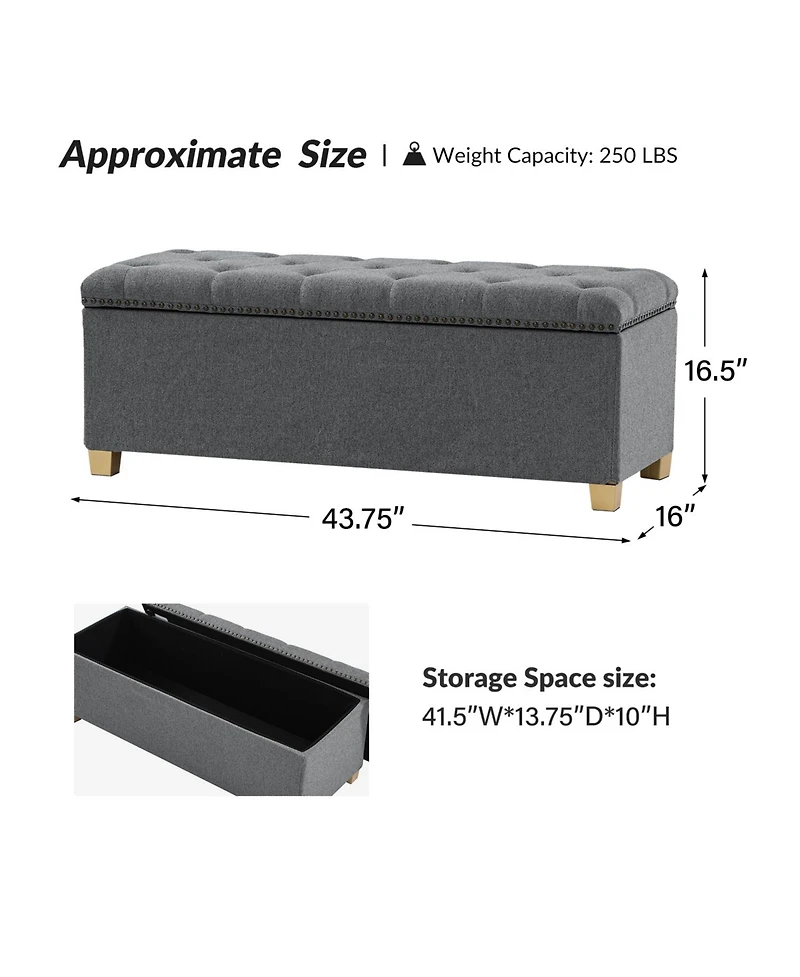 Lauris Classic Tufted Design Storage Bench with Nailhead Trim