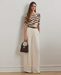 Lauren Ralph Women's Zebra-Print Stretch Cotton Boatneck Tee