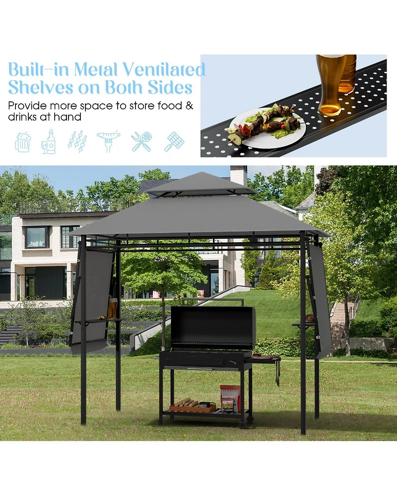 13.5 x 4 Feet Patio Bbq Grill Gazebo Canopy with Dual Side Awnings