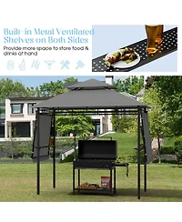 13.5 x 4 Feet Patio Bbq Grill Gazebo Canopy with Dual Side Awnings