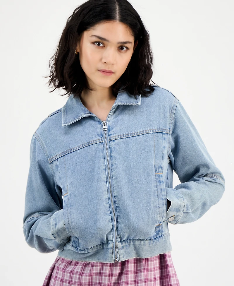Ultra Flirt Juniors' Zip-Up Denim Jacket