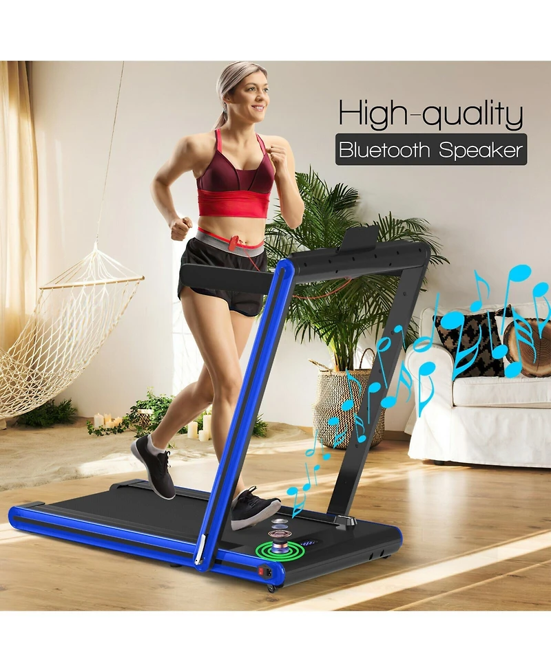 2-in-1 Folding Treadmill with Dual Led Display-Navy
