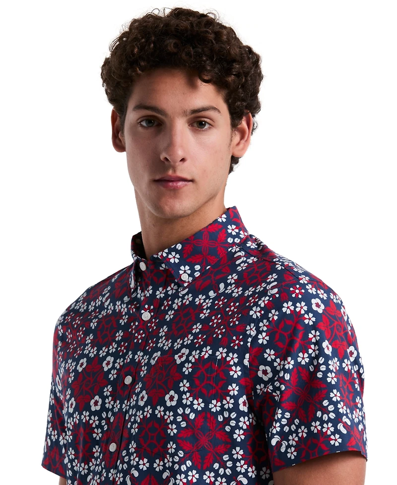 Original Penguin Men's Slim Fit Short Sleeve Medallion Print Button-Down Shirt