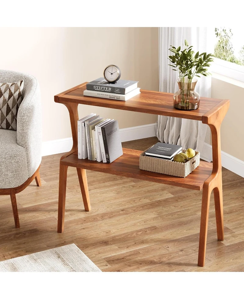 Tribesigns Narrow End Table for Living Room, 2-Tier Slim Sofa Side Table with Solid Wood Legs, Bedside Table, Nightstand for Bedroom