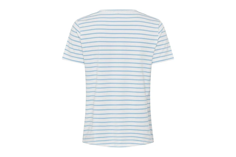 Olsen Women's Striped Embroidered Trim V-Neck Tee