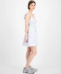 Pink Rose Juniors' Flutter-Sleeve Floral-Print Mini Dress