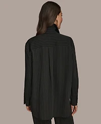 Donna Karan New York Women's Long Sleeve Pinstripe Button-Down Shirt, Regular & Petite