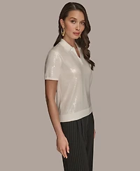 Donna Karan New York Women's Short-Sleeve Sequined Knit Polo