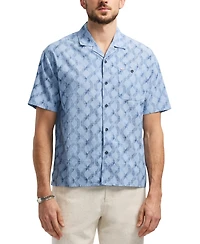 Men's Sonix Relaxed Fit Short Sleeve Wave Print Button-Front Camp Shirt