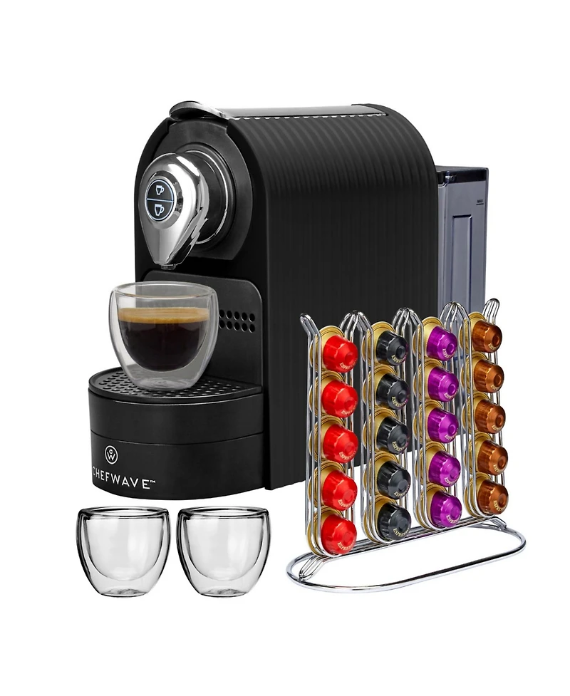 ChefWave Espresso Machine for Nespresso Capsules (Black) with Holder and Cups